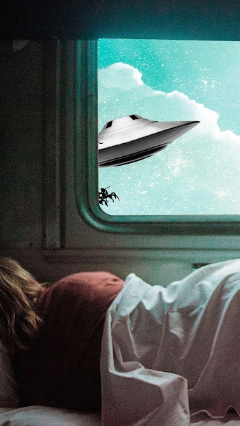 Surreal UFO, sleeping woman iPhone | Free Photo - rawpixel