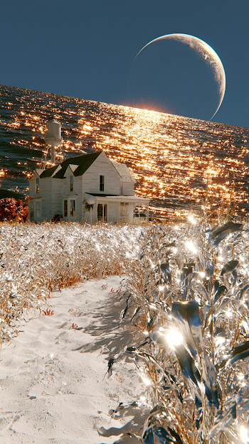 Surreal Vintage Farmhouse by a Shimmering Ocean