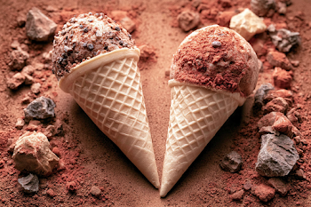 Surreal Waffle Ice Cream Cones on Rustic Earth