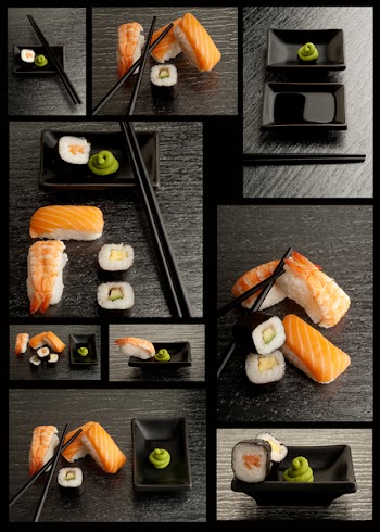 sushi collection on black background
