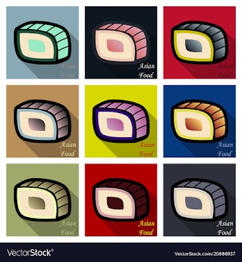 Sushi icon in a flat style with a shadow vector image