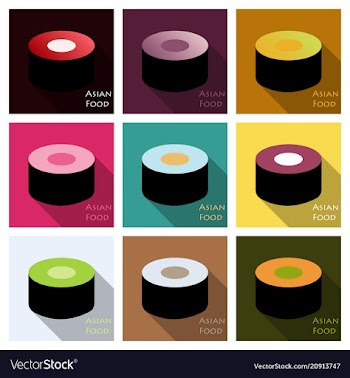 Sushi icon in a flat style with a shadow vector image
