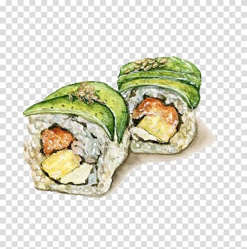 Sushi illustration, California roll Gimbap Sushi Japanese Cuisine Watercolor painting, Watercolor Sushi transparent background PNG clipart