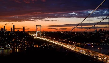 suspension bridge during golden hour
