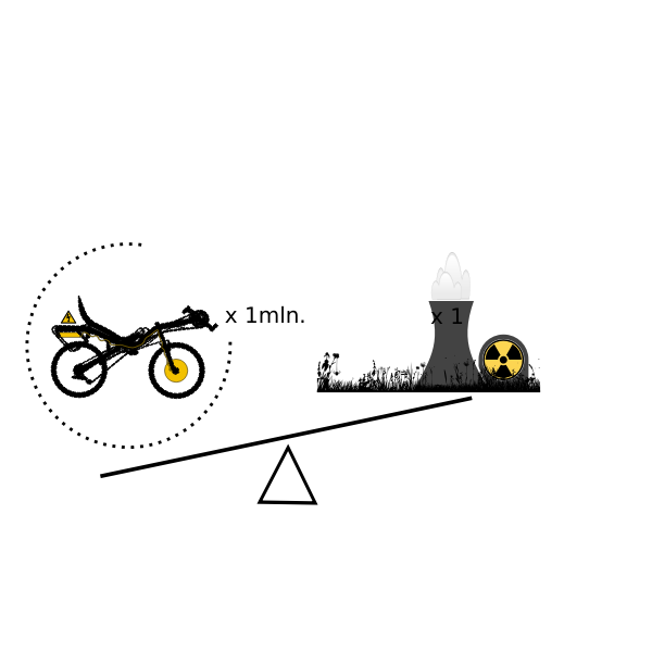 SVG 1 million electric bikes vs nuclear power plant vector illustration
