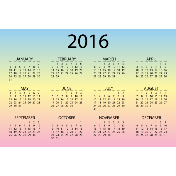SVG 2016 Calendar Pastel