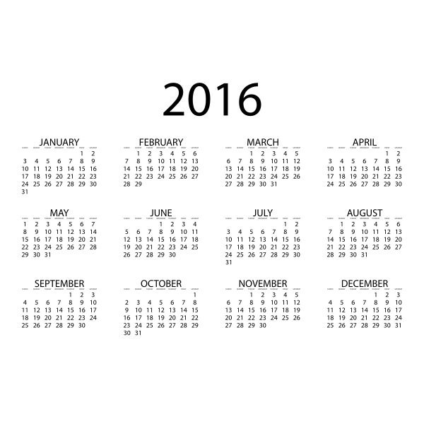 SVG 2016 Calendar White