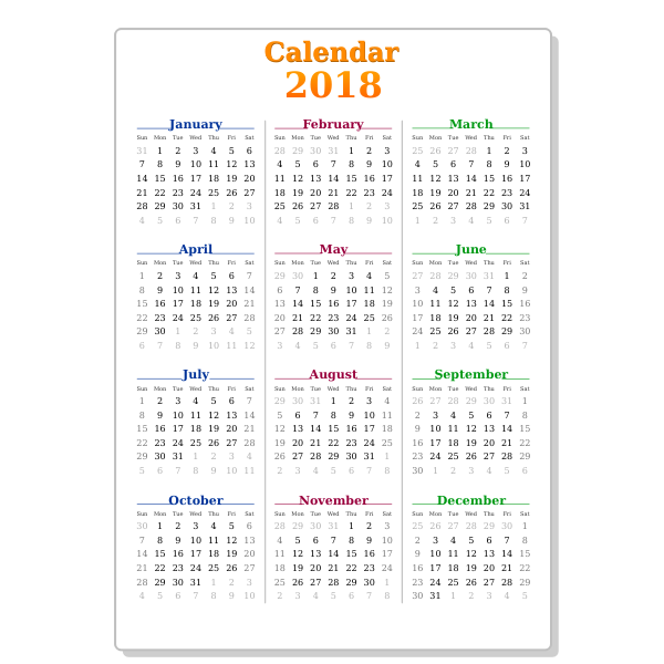 SVG 2018 calendar
