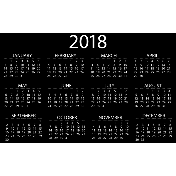 SVG 2018 Calendar Inverse