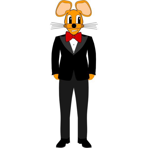 SVG 2D humanoid mouse in a tuxedo vector drawing