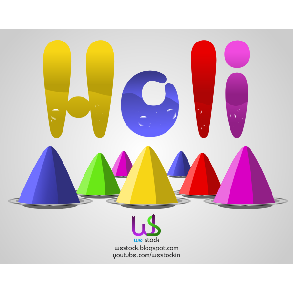 SVG 3D Holi colored text with bubbles vector drawing