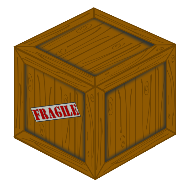 SVG 3D vector drawing of a wooden crate with fragile load