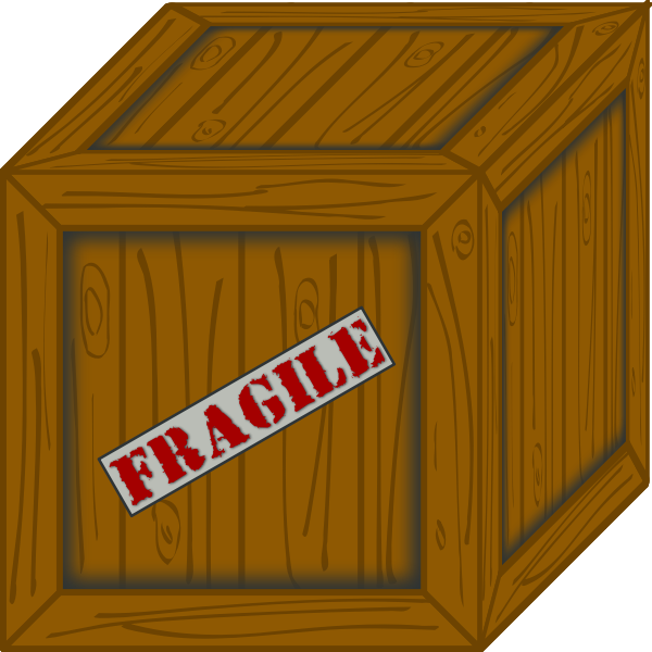 SVG 3D vector illustration of a wooden crate with fragile sticker