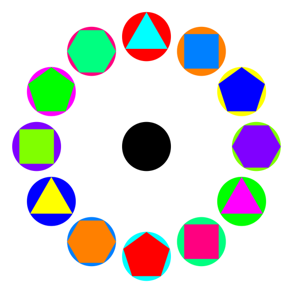 SVG 4 polygons in circles rainbow