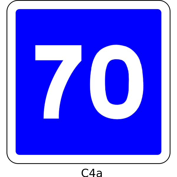 SVG 70mph speed limit blue square French roadsign vector drawing