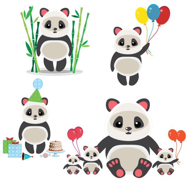 SVG A group of cute pandas