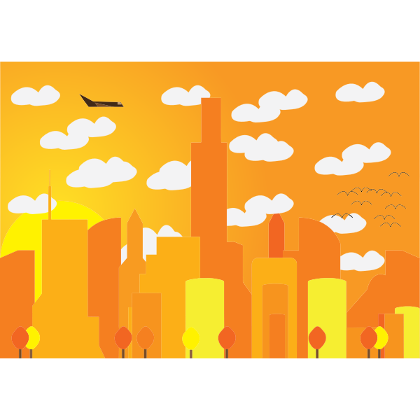 SVG Aircraft Flying Over City Landscape