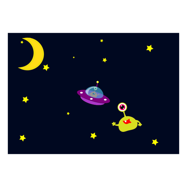 SVG Alien and UFO in space cartoon vector image