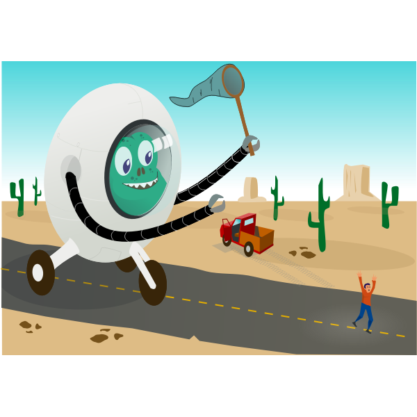 SVG Alien running behind man vector illustration
