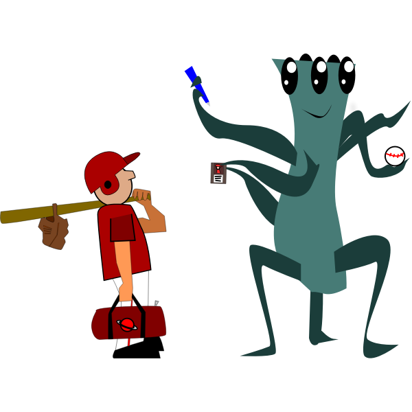 SVG Alien sports fan getting autograph vector clip art