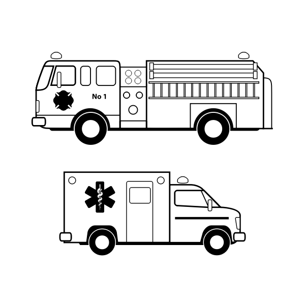 SVG Ambulance and fire truck line art vector image