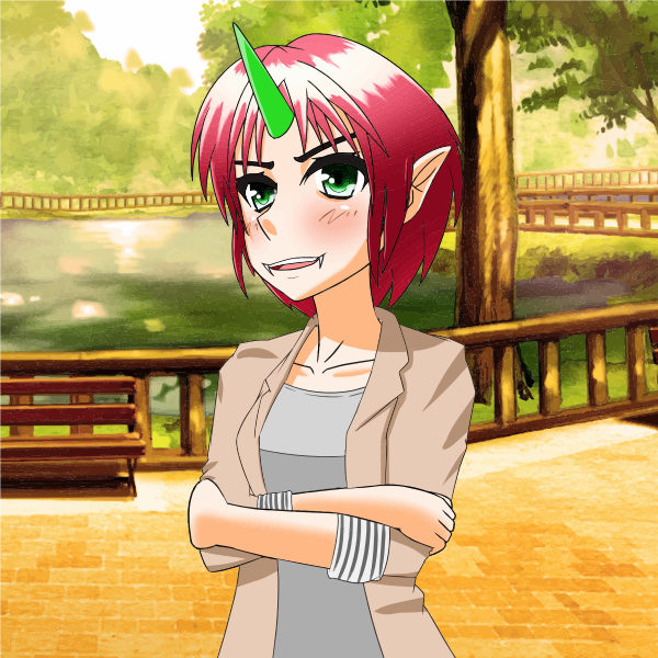 SVG Anime girl with a green horn