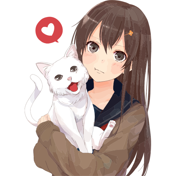 SVG Anime girl with kitten