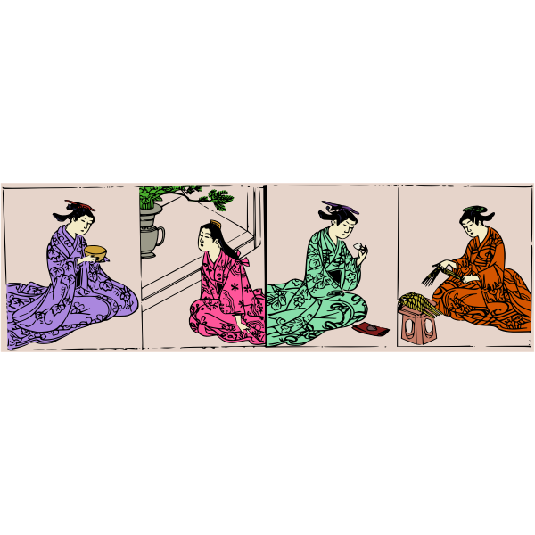 SVG Asian ladies in colorful kimonos