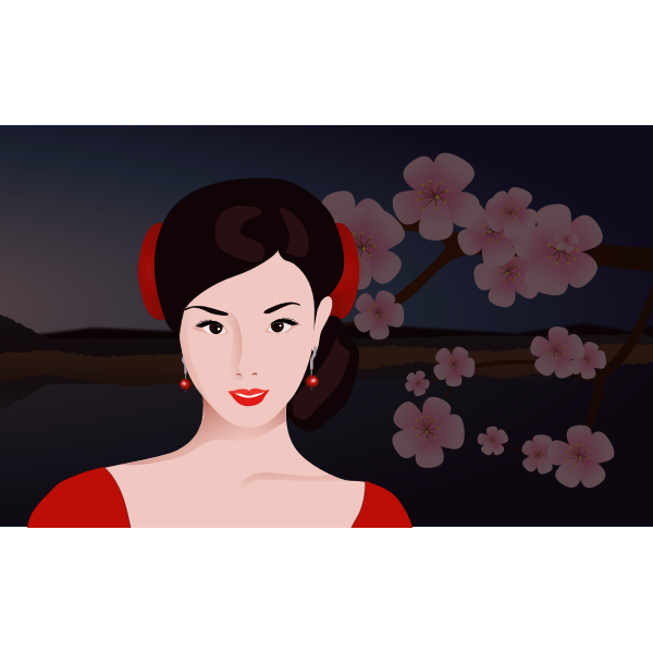 SVG Asian woman with flowers in background vector clip art