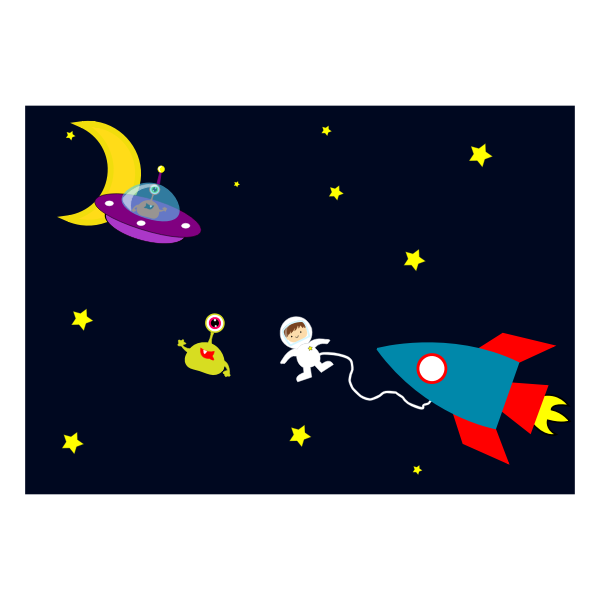 SVG Astronaut meets aliens in space vector illustration