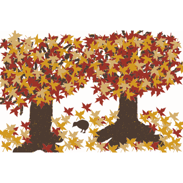 SVG Autumn Trees with a bird vector clip art