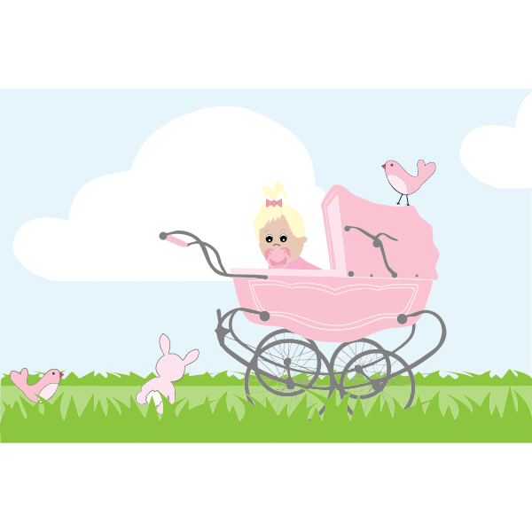 SVG Baby Girl in Vintage Stroller