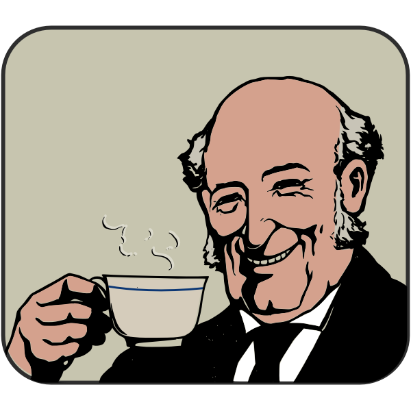 SVG Bald man drinks steaming tea color vector image