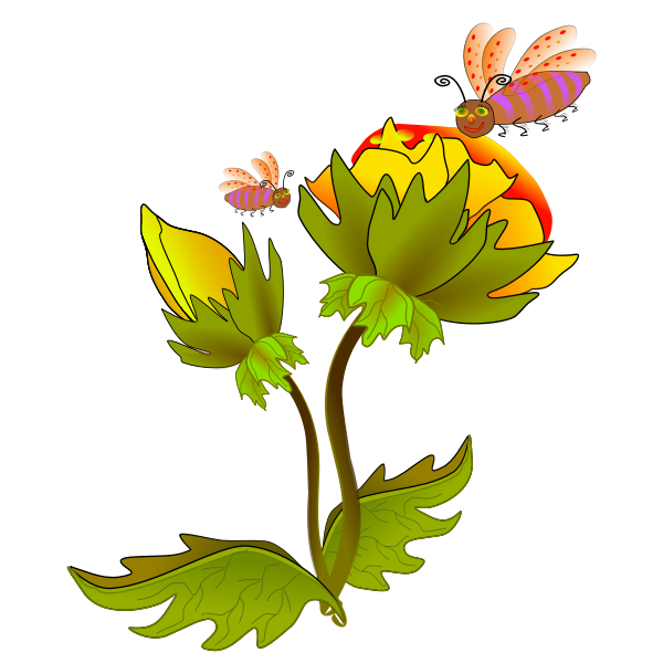 SVG Bees on a flower vector illustration