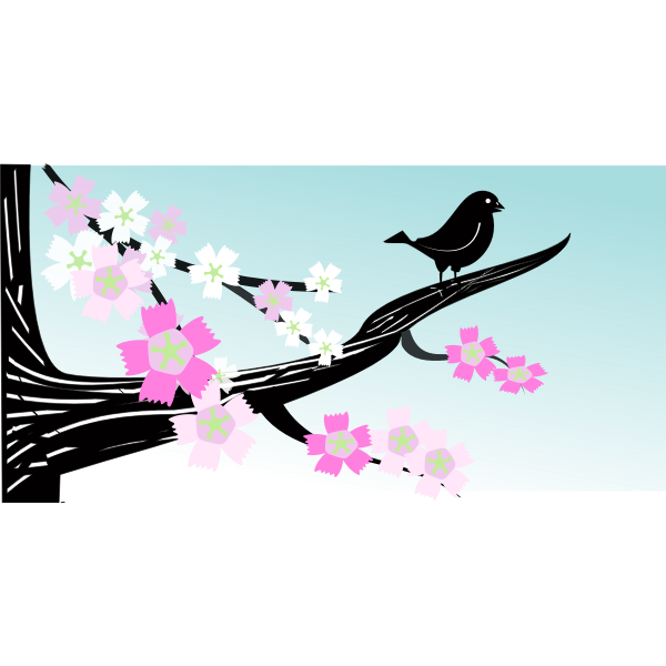 SVG Birdie on a flower branch image