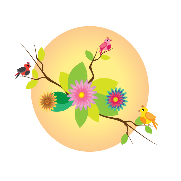 SVG Birds and flowers under sun illustration