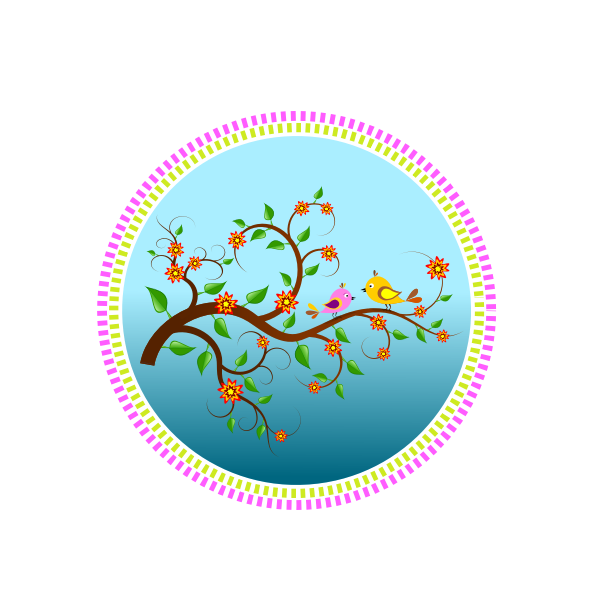 SVG Birds on a branch with flowers vector drawing