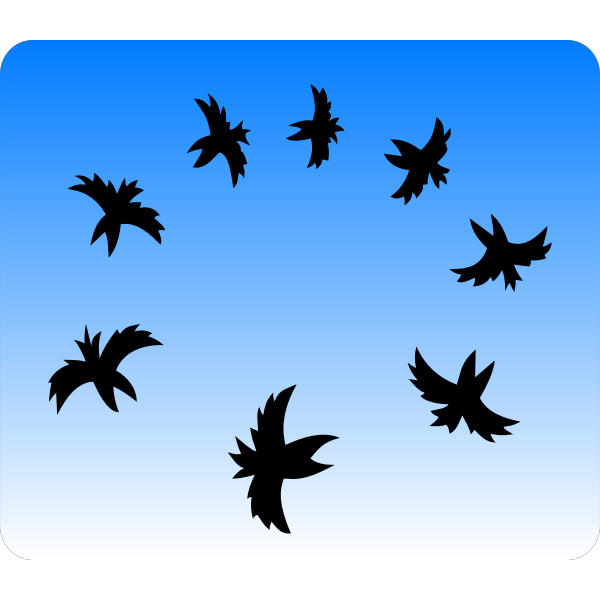 SVG Black and white illustration of a small crows flying