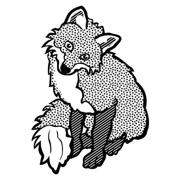SVG Black and white image of a fox