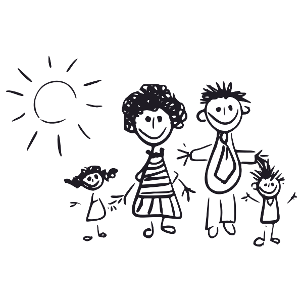 SVG Black and white kid039s drawing of a family