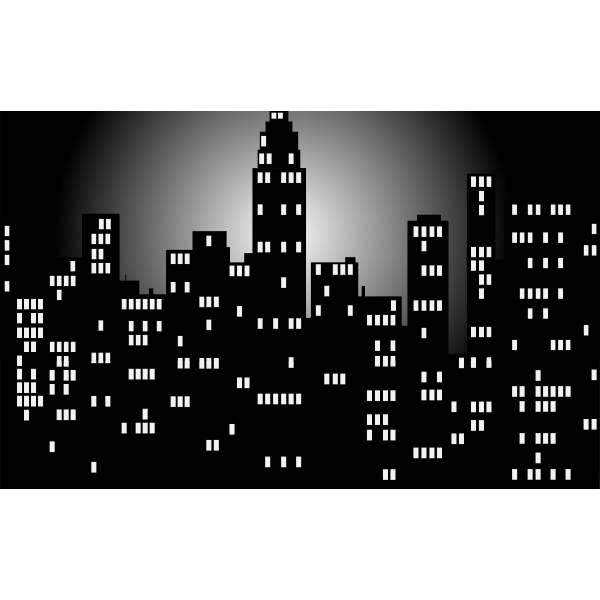 SVG Black and white night time city skyline vector image