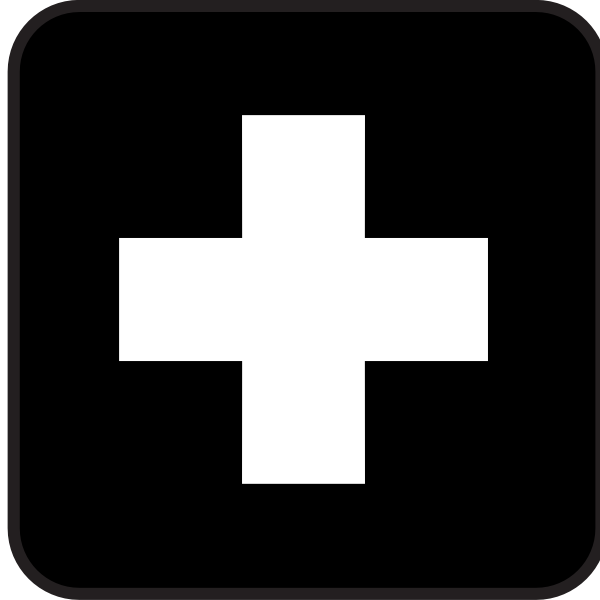 SVG Black and white vector drawing of icon or symbol for a first aid point in NPS
