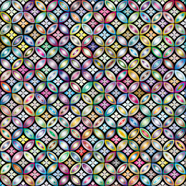 SVG Black background with colorful circles and flowers