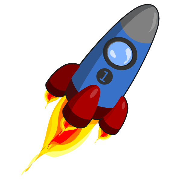 SVG Blue and red rocket with engines ignited vector graphics