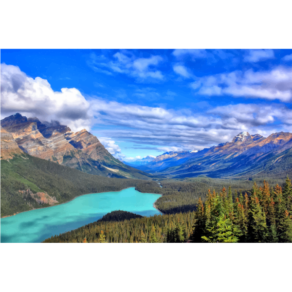 SVG Blue lake in evergreen forest