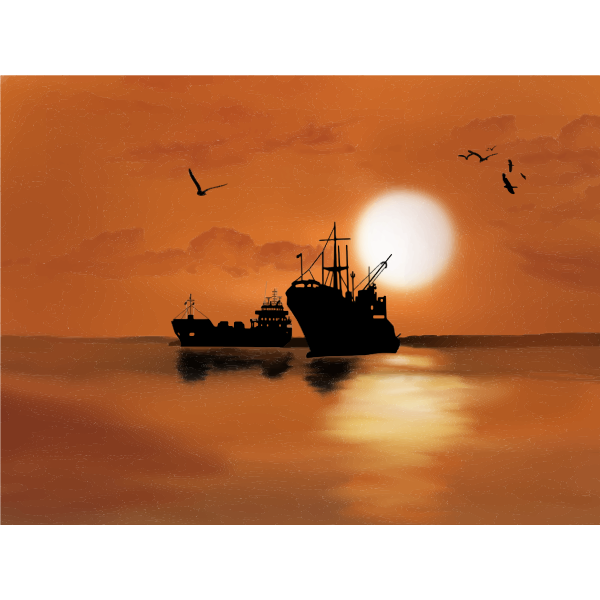 SVG Boat and sunset