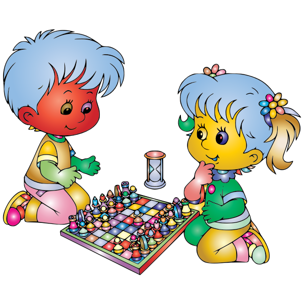 SVG Boy and girl playing colorful chess