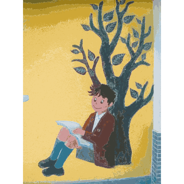 SVG Boy reading a book mural vector drawing