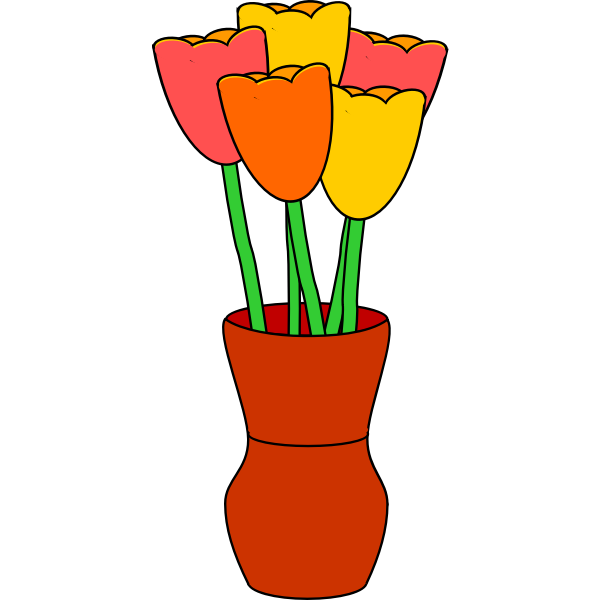 SVG brown vase of multicolored tulips