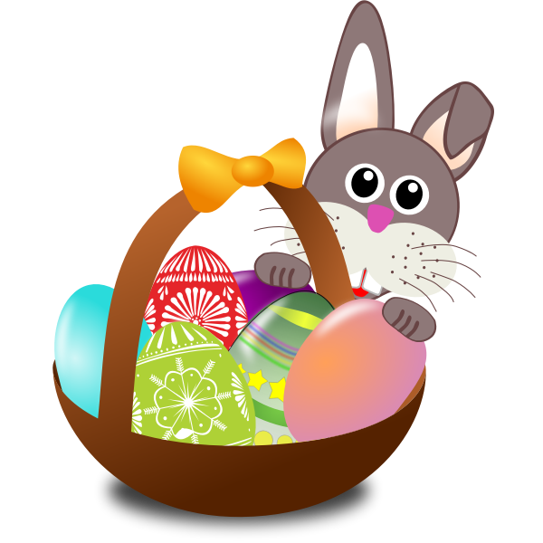 SVG Bunny behind Easter eggs basket vector illustration
